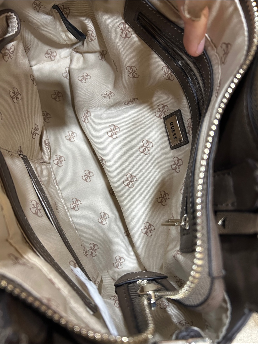 NWOT Guess Studded Monogram Satchel Handbag in Brown - Picture 6 of 6